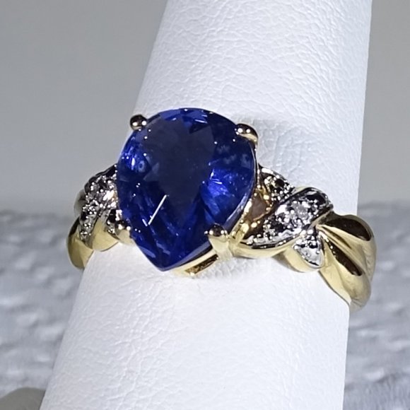 LAB  BLUE TOURMALINE WITH  DIAMONDS - Picture 2 of 7